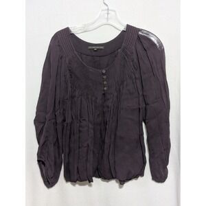 Rohit Gandhi Rahul Khanna Purple Pleated Silk Blouse Long Sleeve Button Top XS